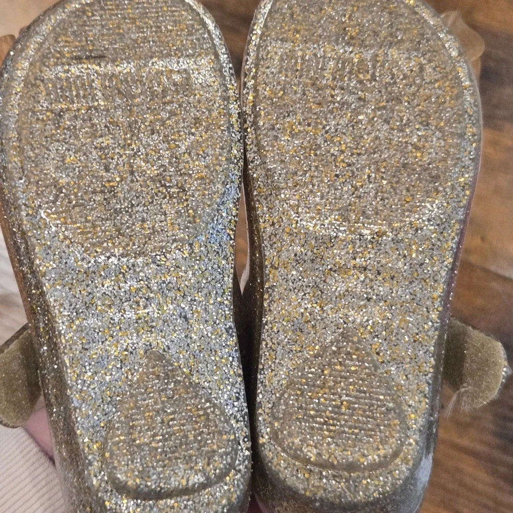 Mini Melissa Toddler Gold Glitter Mary Jane Jelly Shoes Floral Rose Size 6c 22EU